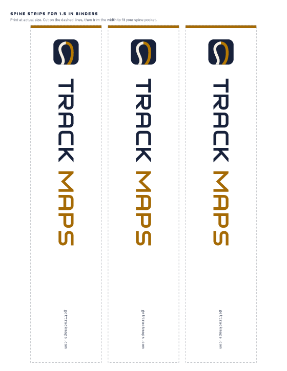 Spine strips: the Track Maps mark and name running down each strip, with cut lines (Paper)
